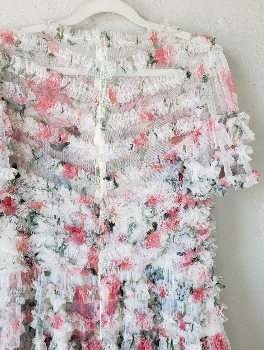 Needle & Thread Sweet Posy Ruffle Mini Dress Pink Floral Textured Romantic - Picture 10 of 14